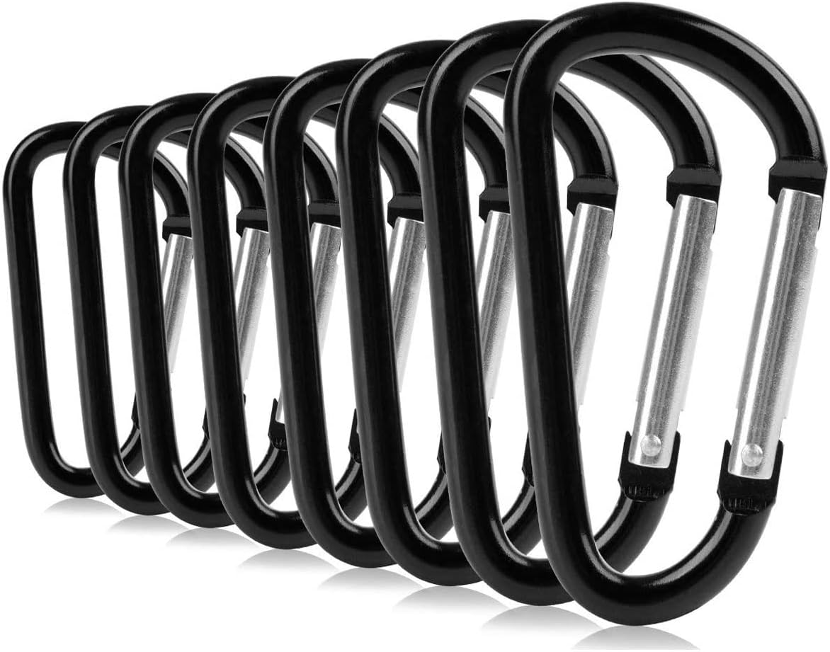 ZEINZE Carabiner Clip 3" Aluminum D-Ring Spring Loaded Gate Small Keychain Carabiners Clip Set for Outdoor Camping Mini Lock Hooks Spring Snap Link Key Chain Durable Improved Design 8 Pack