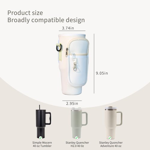 DOVO Water Bottle Carrier Bag with Pocket for Stanley 40 oz Tumbler Neoprene Water Bottle Holder Pouch with Adjustable Strap Bollus with Straw Cover & Letter Charm for Stanley Cup Accessories