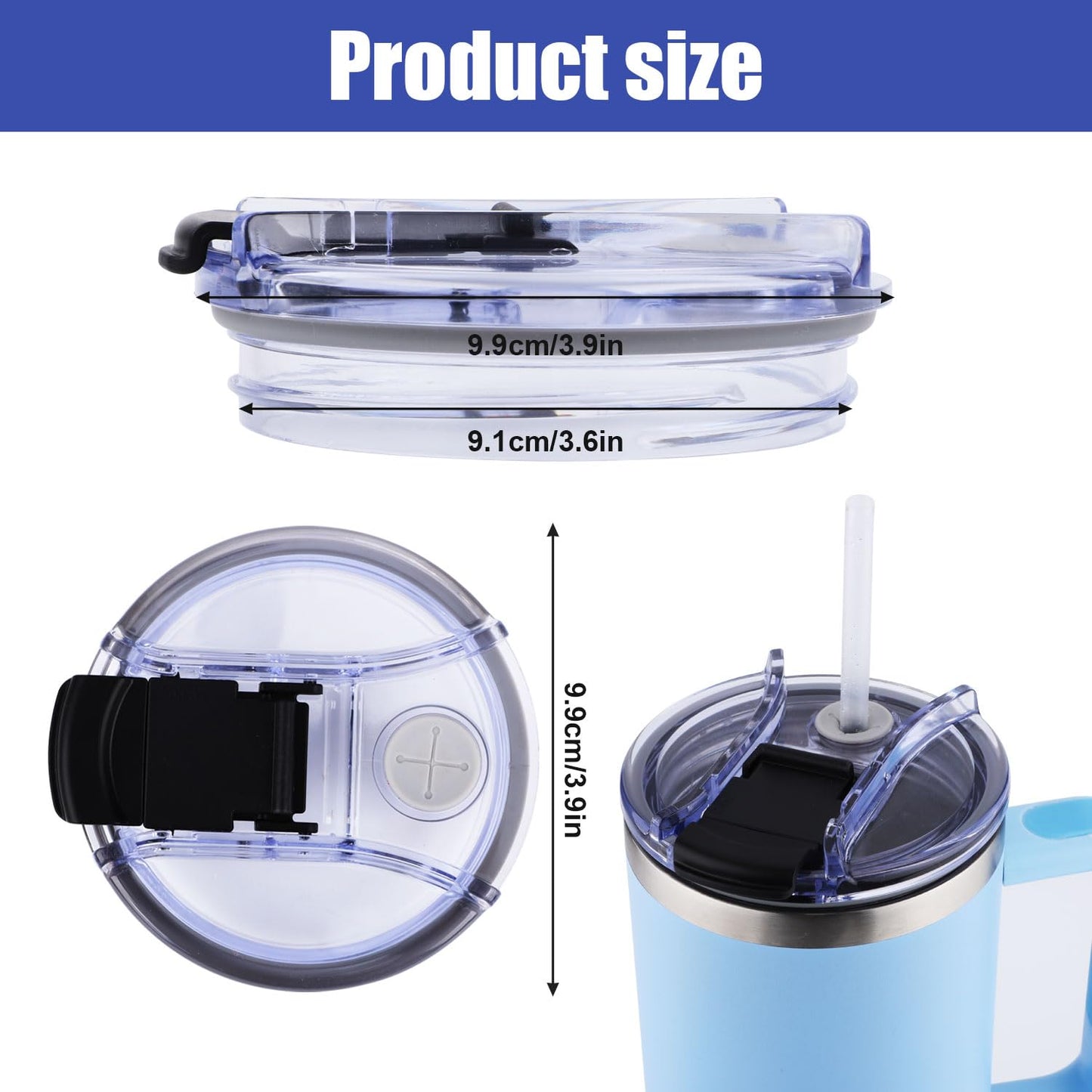 2pcs Replacement Lid for Stanley Quencher, No Spill Travel Tumbler Lids Replacement Tumbler Lids 40 oz No Leakage Plastic Replacement Lids Tumbler Cup Lids for Stanley Cup (Black, Threaded)