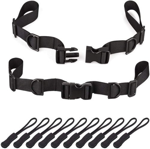 Backpack Chest Strap [2 Pack] Heavy Duty Adjustable Backpack Sternum Strap Chest Belt with 10 Pieces Zipper Pulls