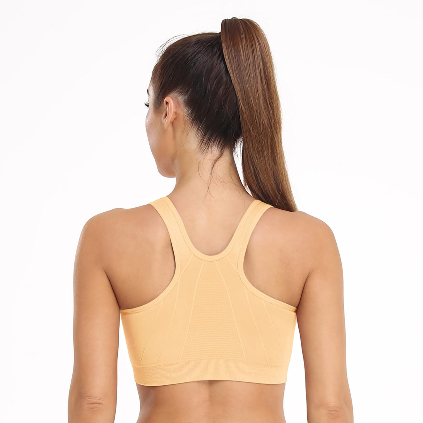 Women's Zip Front Sports Bra - Wireless, Padded, Open Front, Racerback - Comfortable Yoga & Workout Bras - Plus Size (XX-Large) 3 Pack (Black+Flesh+Purple)