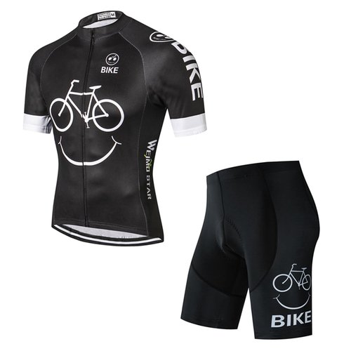 Cycling Jersey Shorts Set Men Bike Top Suit Cycle Shirt Pockets Bicycle Clothing Riding MTB Mountain Road Cyclist Biking Outfit Uniform Bicycing Clothes Black M