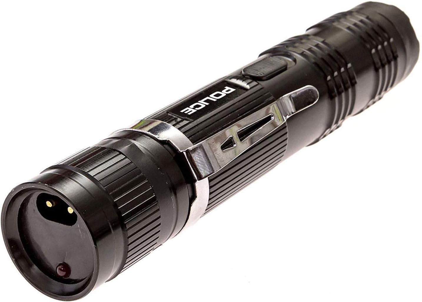 Police Stun Gun for Self Defense – M12 Aluminum High Voltage Mini Rechargeable with LED Flashlight, Compact & Heavy Duty – Personal Security for Women & Men – Black