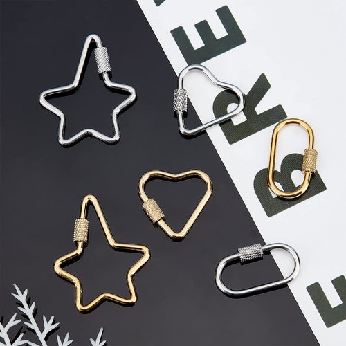 UNICRAFTALE 6pcs 3 Styles Screw Carabiner Lock Charms 2 Colors Stainless Steel Locking Carabiner Claw Clasp Heart Heart Carabiner Hook Clip Key Holder 22~35.5mm