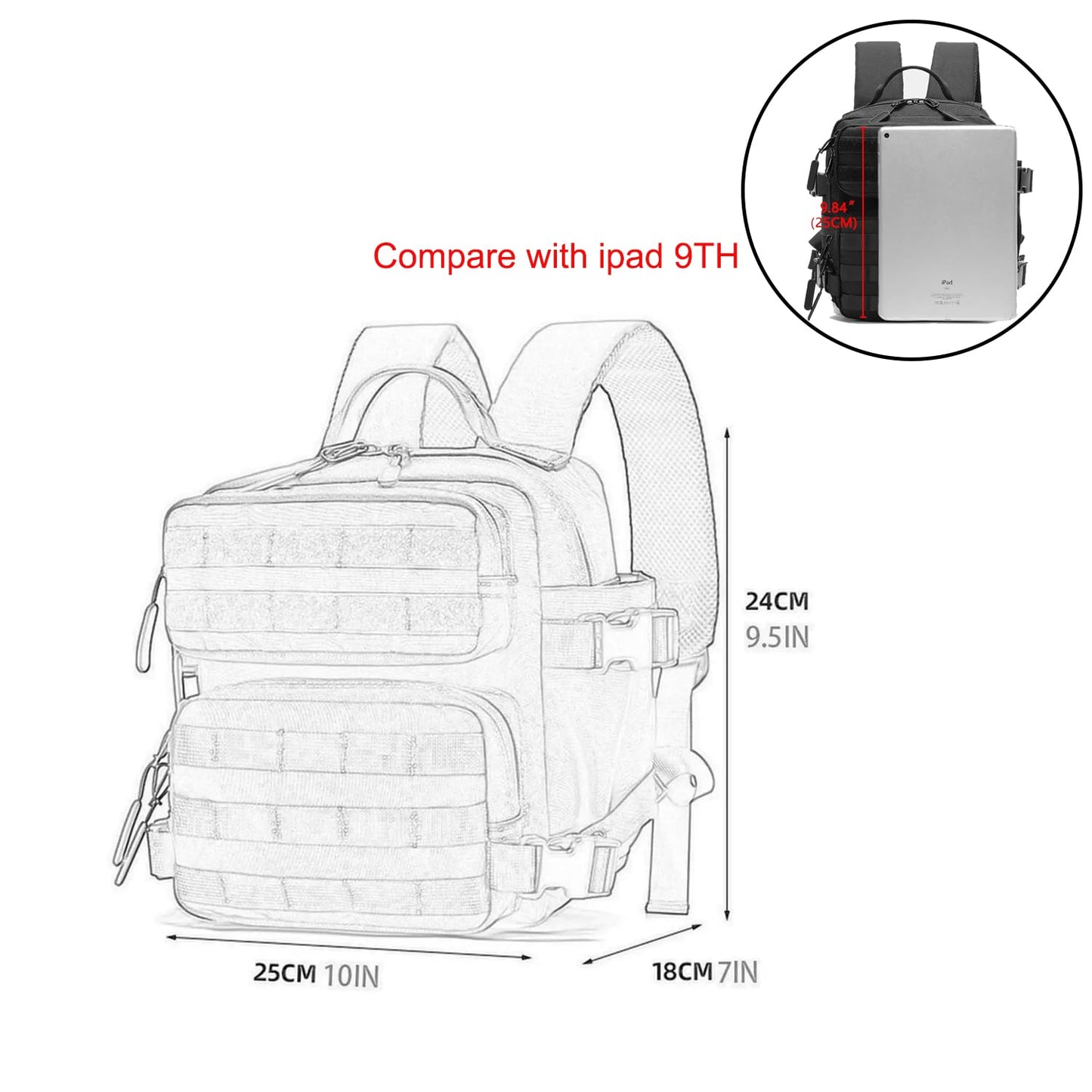 9L Mini Tactical Backpack Men Women Small Assault Rucksack Water-proof GYM Hiking Bug Out Bag with molle attachments (Purple)