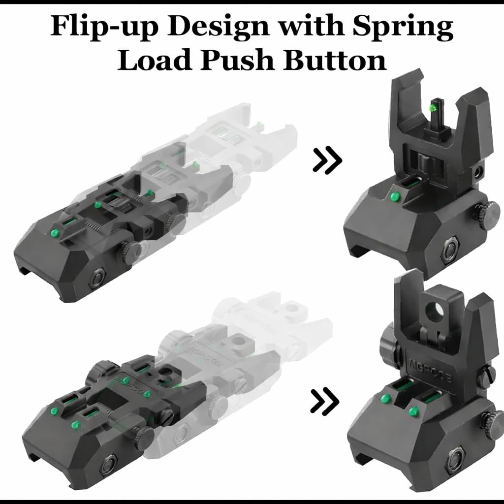 GOTICAL Fiber Optic Sights Flip Up Front and Rear Strong Polymer Folding Sights with Red and Green Fiber Optics Dots Tool-Free Adjustable Backup Sight Set for Picatinny Rails