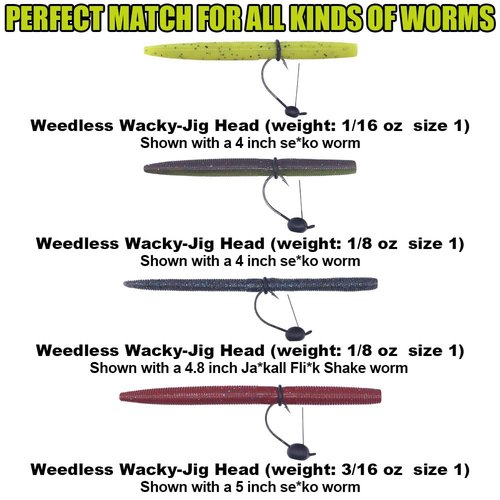 Weedless-Wacky-Rig-Hooks-Weedless-Jig-Head Worm Weights Hook for Bass Fishing 10 Pack (3/16oz (5.25g)-10 Pack)