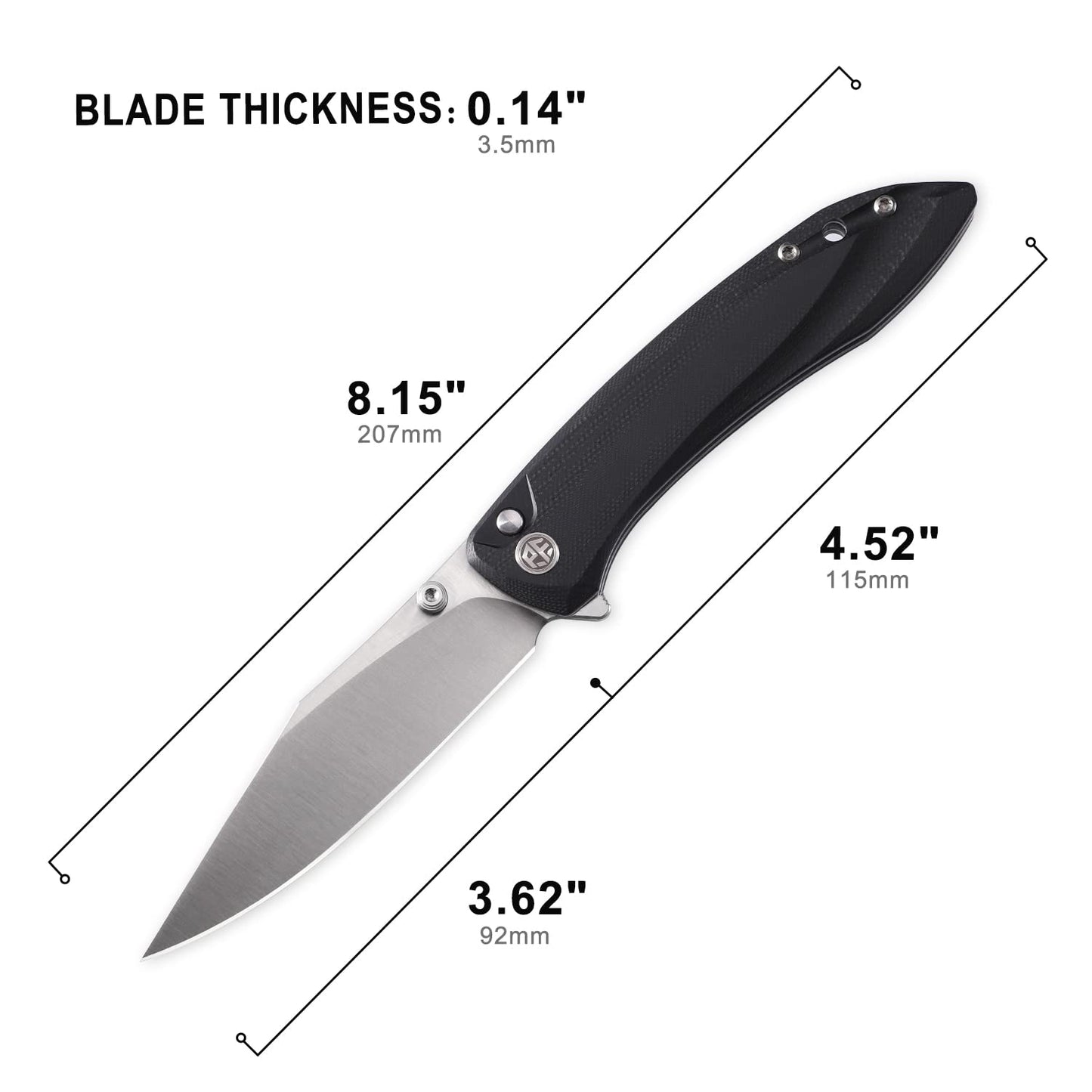 Petrified fish PFE08 Grow Folding Knife,3.62" K110 Satin Blade, 3.8oz G10 Handle Button Lock Pocket Knife for EDC (Black G10)