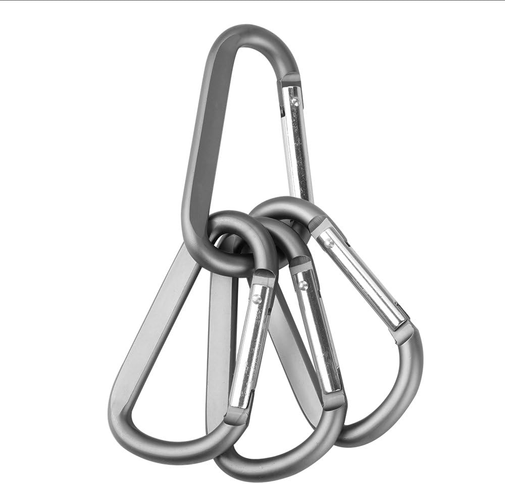 6PCS Black Carabiner Caribeaner Clip,3" Large Aluminum D Ring Shape Carabeaner with 6PCS Keyring Keychain Hook…