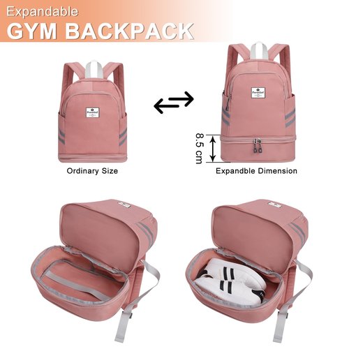 Perselief Gym Backpack for Women Foldable Sports Gym Bag with Shoe Compartment & Wet Pocket Travel Backpack Casual Daypack, Pink