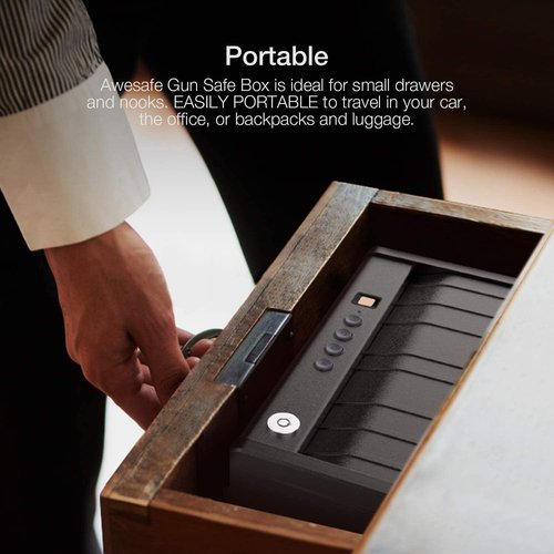awesafe Gun Safe, Updated Biometric Gun Safes for Pistols, Quick Access Pistol Safe Fingerprint Handgun Safe with Keys and Keypad, Beside Gun Lock Box for Home (Biometric Fingerprint Lock)