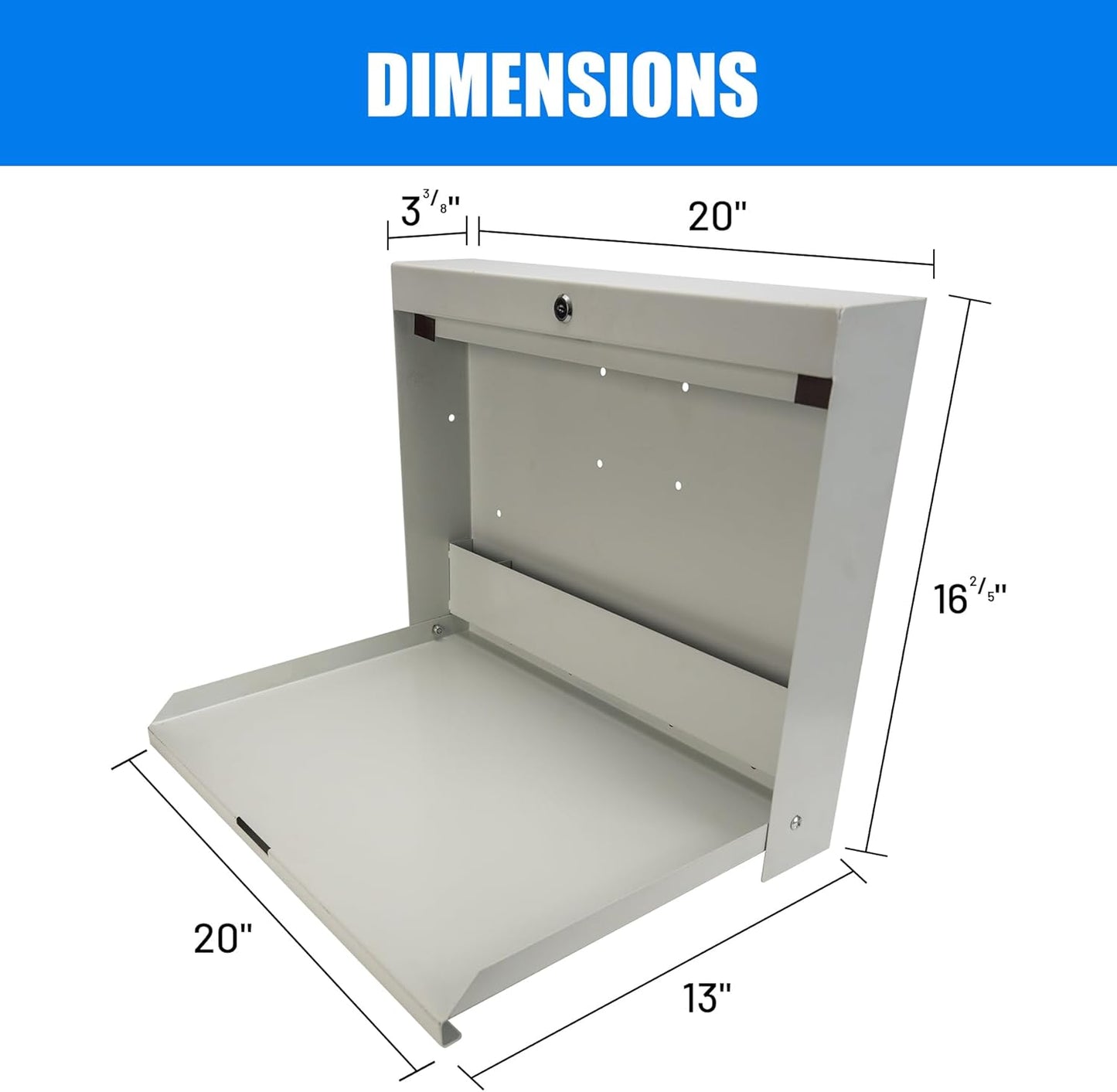 biosp Folding Wall Mounted Desk, Lockable Wall-Mounted Workstation with 20" W x 13" D Work Surface, Fold Down Floating Desk with Magnetic Closure for Office Factory, White, 20''W x 3.375''D x 16.4''H