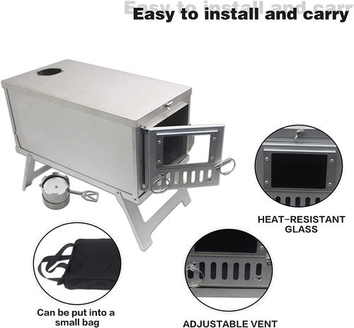 Yesinaly Ultralight Camping Stove Portable Wood Burning Stove for Tent, Camping, Outdoor Cooking, Hunting, Ice Fishing, 16.6 IN Outdoor Wood Stove with 8.2ft Foldable Chimney