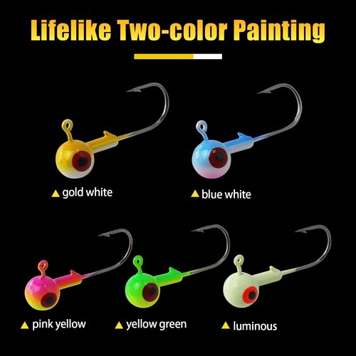 CWSDXM Fishing Jig Heads Assorted Size Round Painted Ball Head Hooks for Walleye Bass Trout Crappie Jig Heads Freshwater Saltwater,1/2oz 3/8oz 1/4oz 1/8oz 15-40pcs (10g(0.35oz)-20pcs)