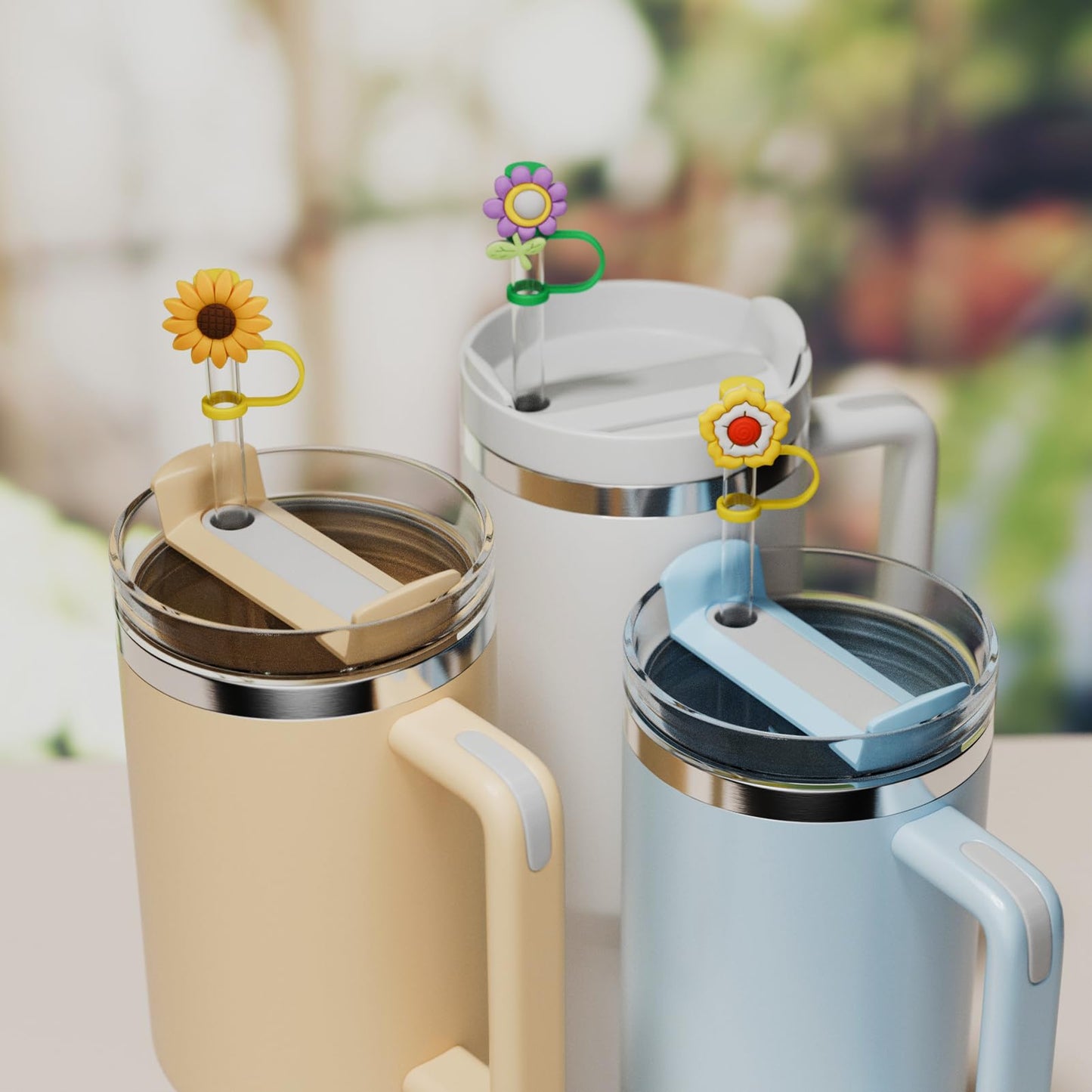 6 PCS Silicone Spill Stopper Set for Stanley Cup Straw Covers 30 oz / 40 oz Tumbler Leak Proof Drink Stoppers Silicone Straw Stopper Caps for Stanley Cup Accessories-Flower