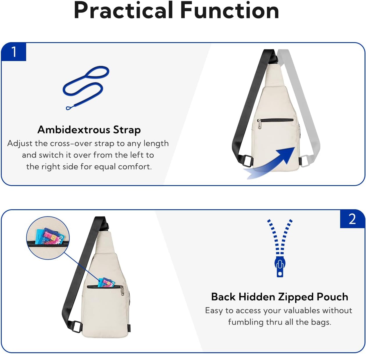 WATERFLY Small Crossbody Sling Backpack Anti Theft Backpack for Traveling Chest Bags for Men&Women Multipurpose Casual Daypack Hiking Shoulder Bag (Black)