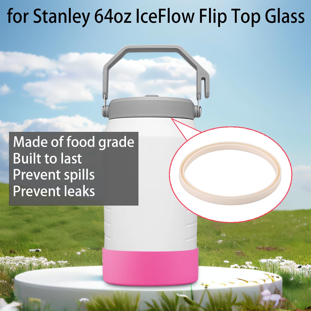 4-Piece Silicone Sleeve with Replacement Gasket for Stanley 64oz IceFlow Flip Top Tumbler, Silicone Sleeve Replacement Gasket for Stanley 64oz Water Bottle (4, Rose Red Green)