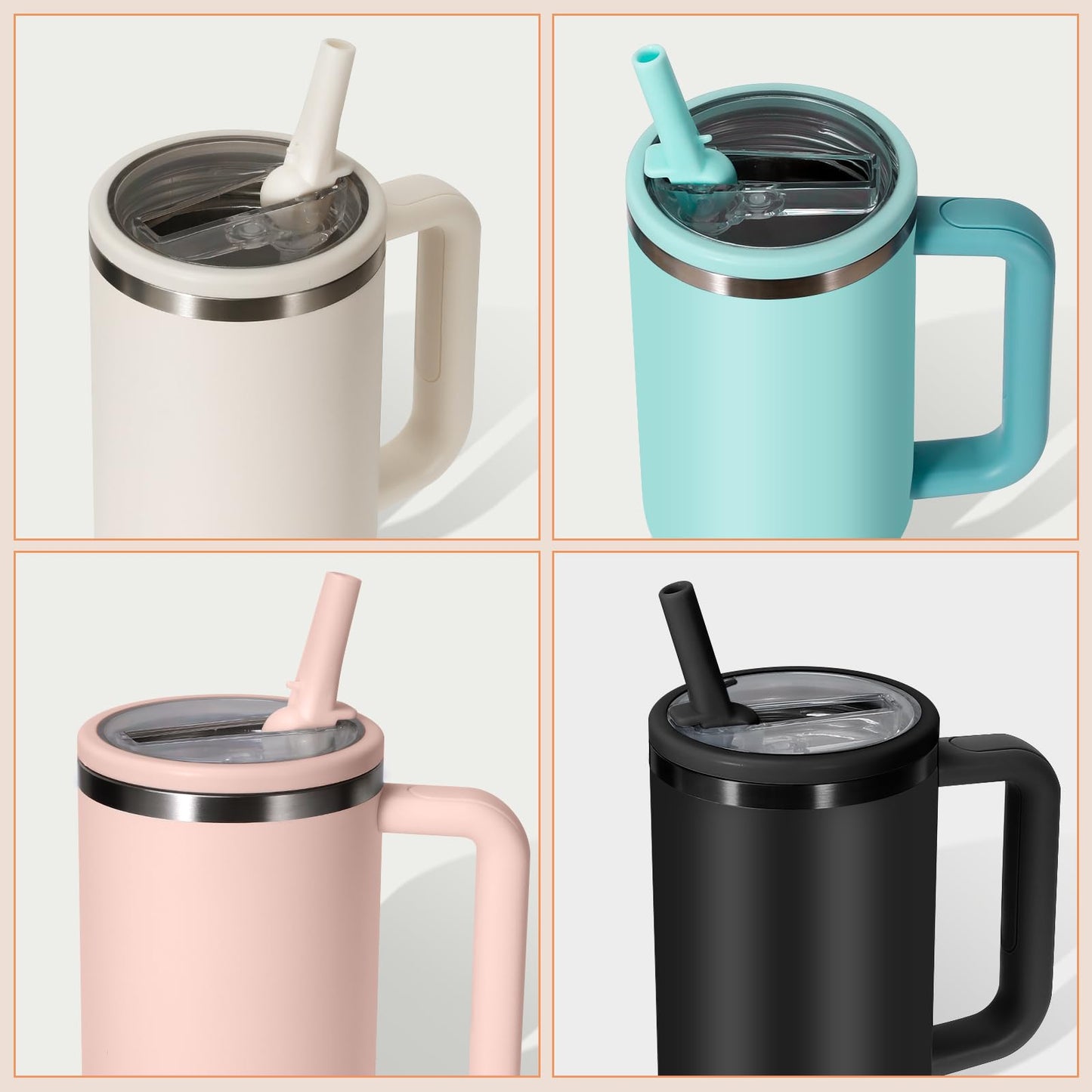 ANTAND 2 Pack Leakproof Lid Replacement 40 oz for Stanley Cup Accessories, Flip Straw Tumbler Leak Proof Lids for Stanley Quencher H2.0, Dust-Proof Straw Cover for stanley cups 40oz (Beige, Beige)