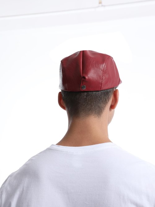Idopy Men's Classic Faux Leather PU Driving Ivy Hat Fishing Golf Beret Newsboy Flat Cap Cabbie Red