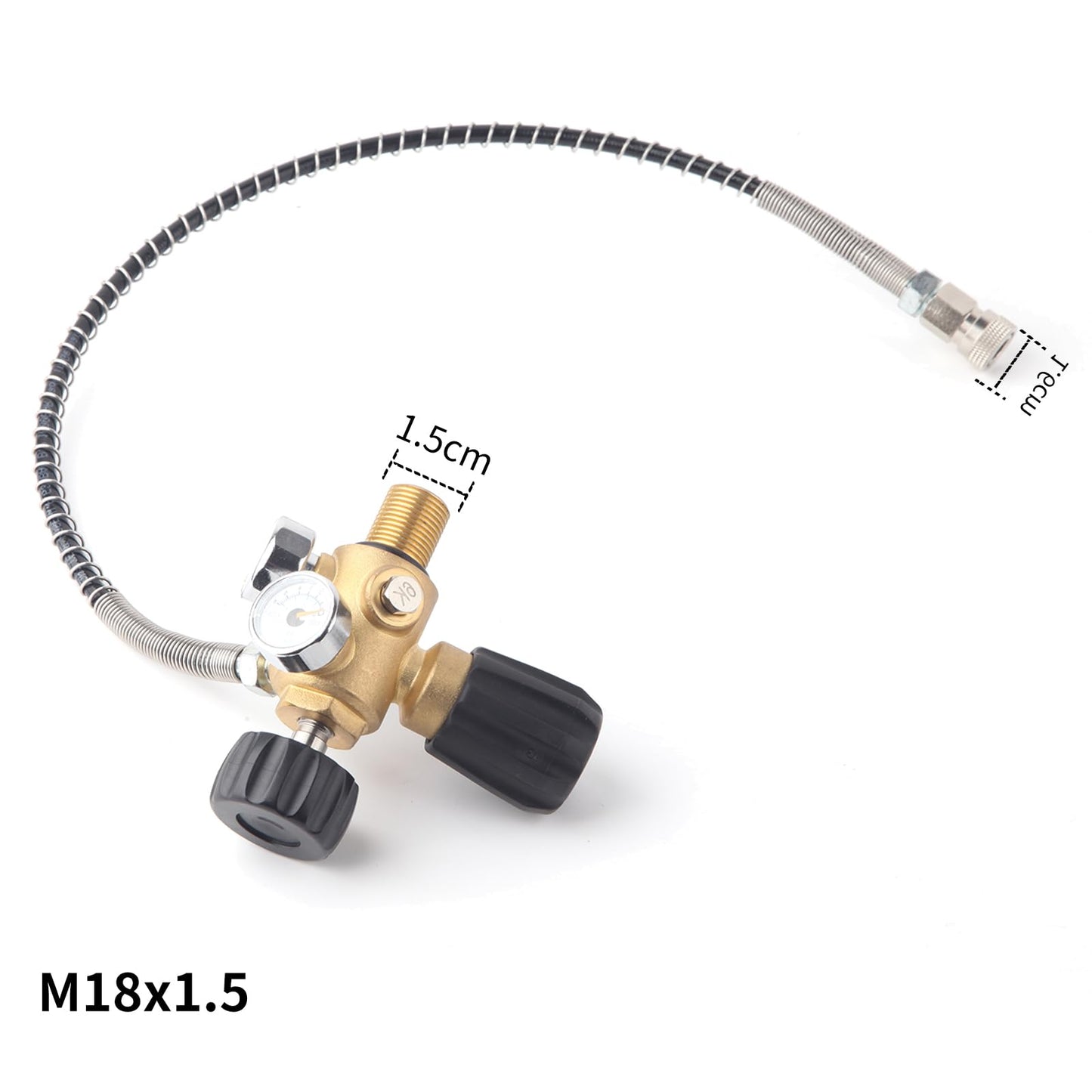 Owfeel M18x1.5 DIN Valve Scuba Adapter with Gauge, 4500Psi/300Bar High Pressure Compressor Pcp Paintball Filling Station,24 inch Soft Hose Pcp Charging Valve for Air Tank, PCP Air Rifle, Paintball