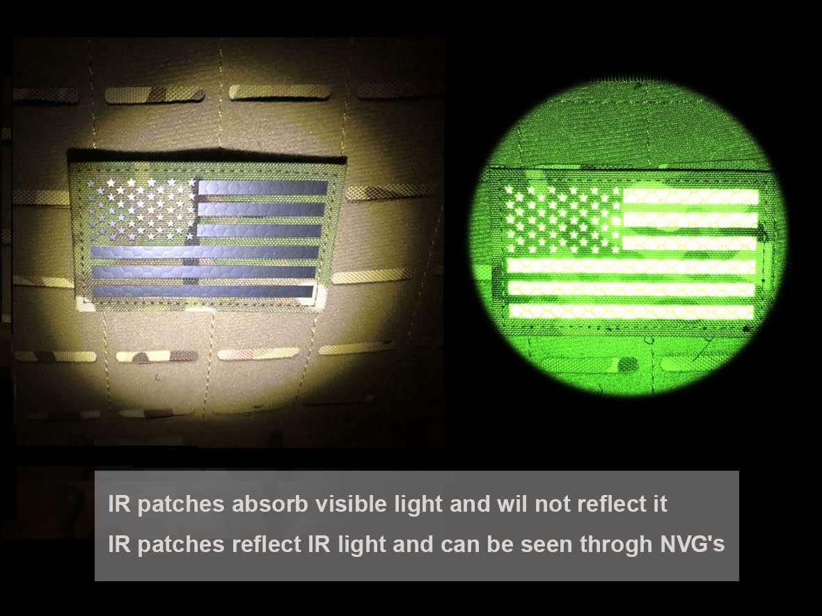 2x3.5 MC Infrared IR US USA American Flag Patch Tactical Vest Patch Hook-Fastener Backing (Forward+Reversed)