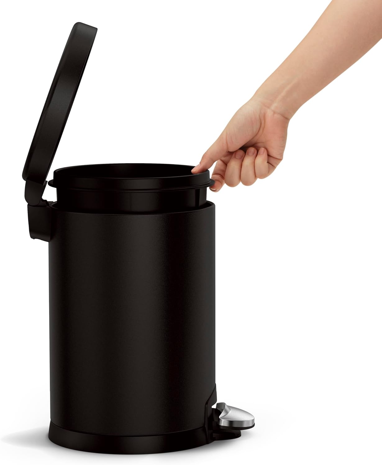 simplehuman 4.5 Liter / 1.2 Gallon Round Bathroom Step Trash Can, Brushed Stainless Steel