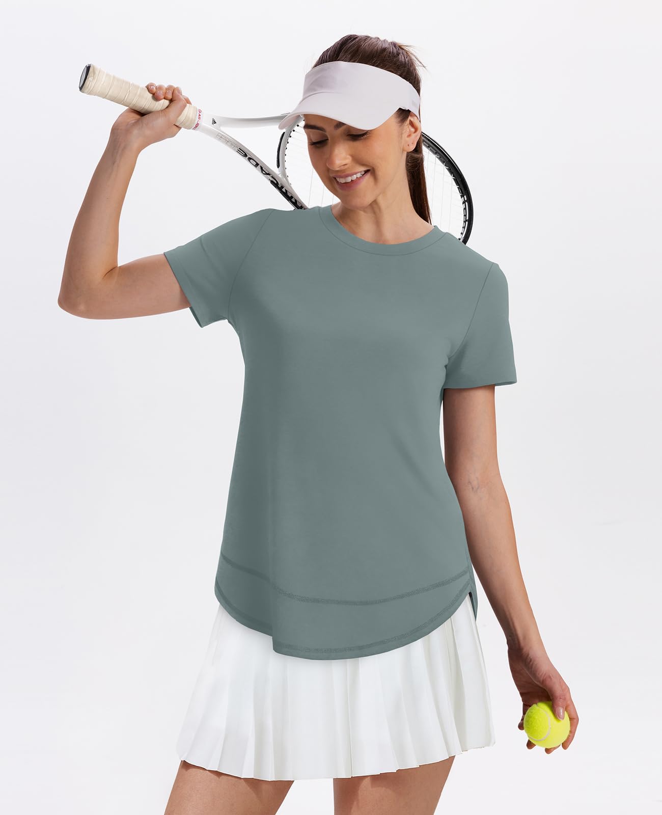Spring Summer Tops for Women Short Sleeve Hiking Shirts Athleisure Golf Shirt Beach Fashion Curved Hem Loose Fit Blue XXL