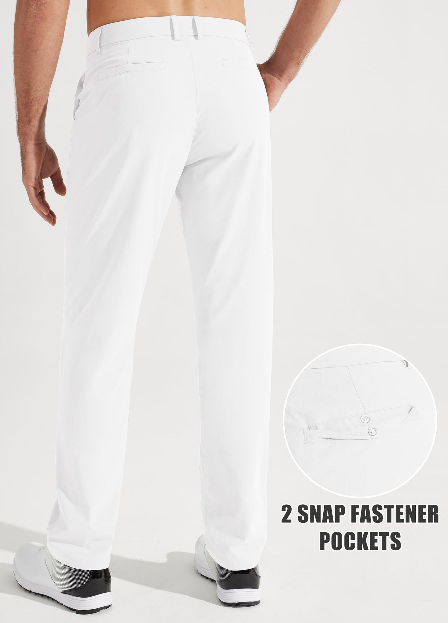 Libin Men's All Day Comfy Golf Pants Work Dress Pants 34" Quick Dry Lightweight Business Casual Trousers for Men with Pockets, White, 33W x 34L