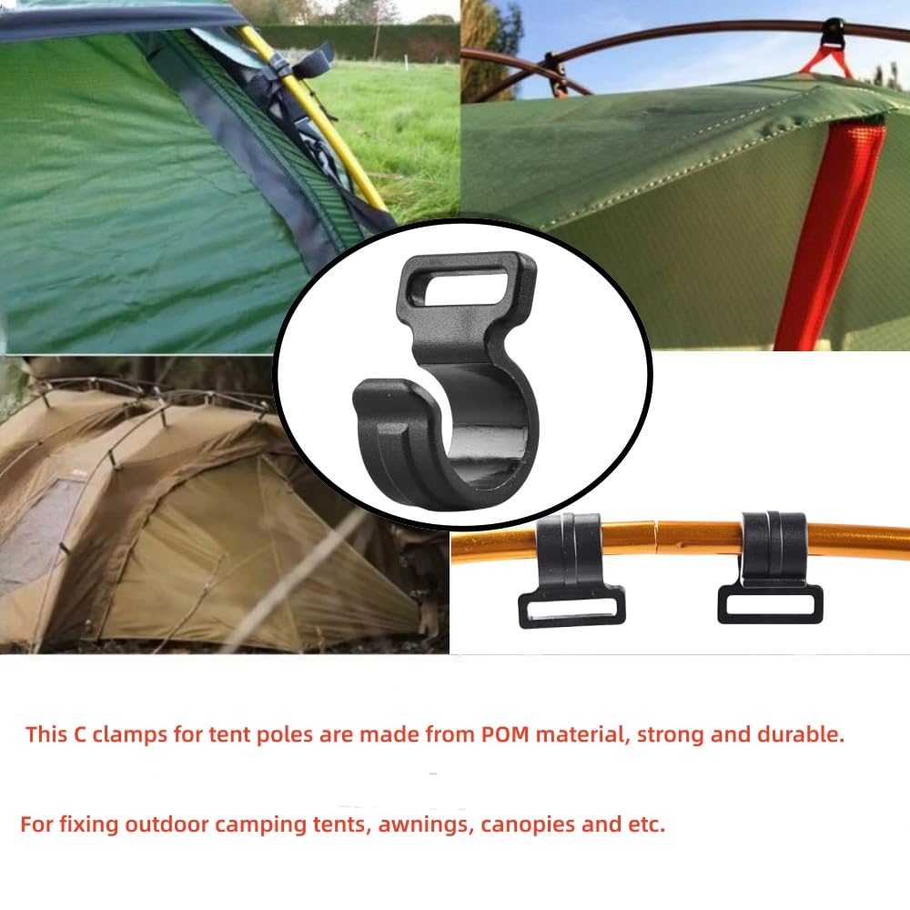 30Pcs Tent Pole Clips,C Clips for Tent, Tent Pole Attachment Clips for Outdoor Camping Canopies Tents Accessories (Fits 9.5mm 3/8” Poles)