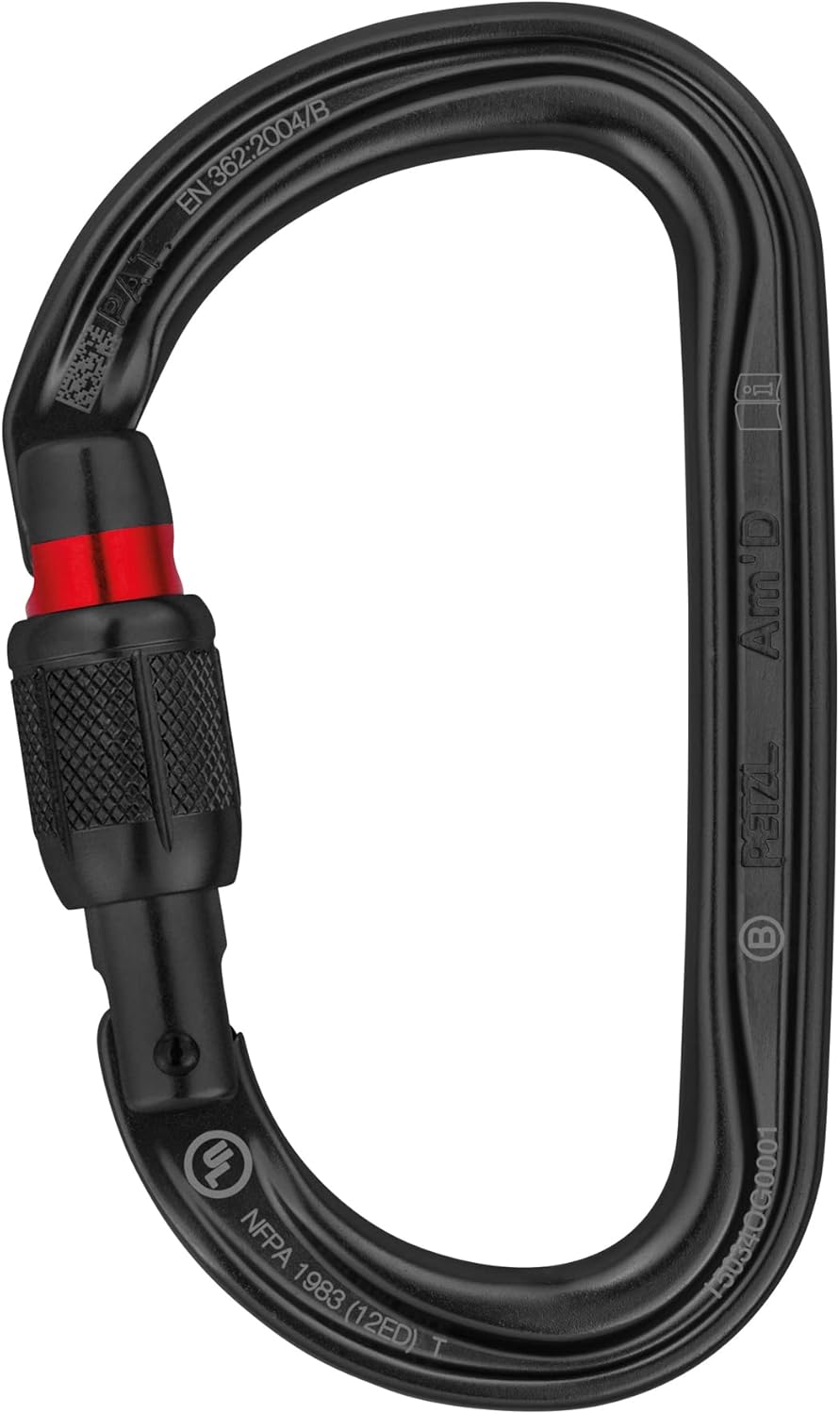 PETZL Am'D Screw-Lock Carabiner - Black, Durable Safety Clip for Climbing & Outdoor Gear
