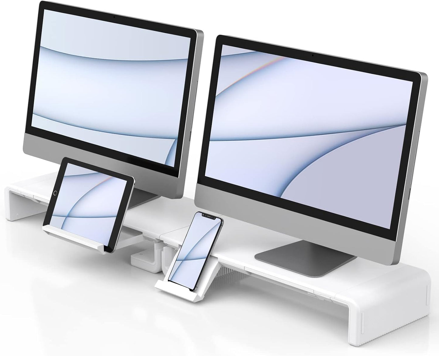 Monitor Stand Riser, Klearlook Foldable, Height Adjustable Computer Stand, Desk Shelf Riser with Storage Drawer &Tablet Phone Stand for Desktop, Laptop (White)