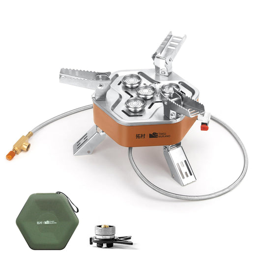 AIROKA 12800W Collapsible Portable Butane Camping Stove with Carrying Case,Electronic Ignition,Mini Stove for Outdoor Camping, Hiking, Hiking and Picnicking (Dark brown)