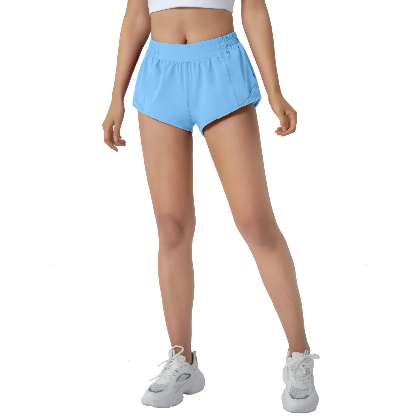 Aurefin Running Shorts for Women,Quick Dry Athletic Sports Shorts Lightweight Active Workout Gym Shorts with Zip Pocket Aero Blue-S