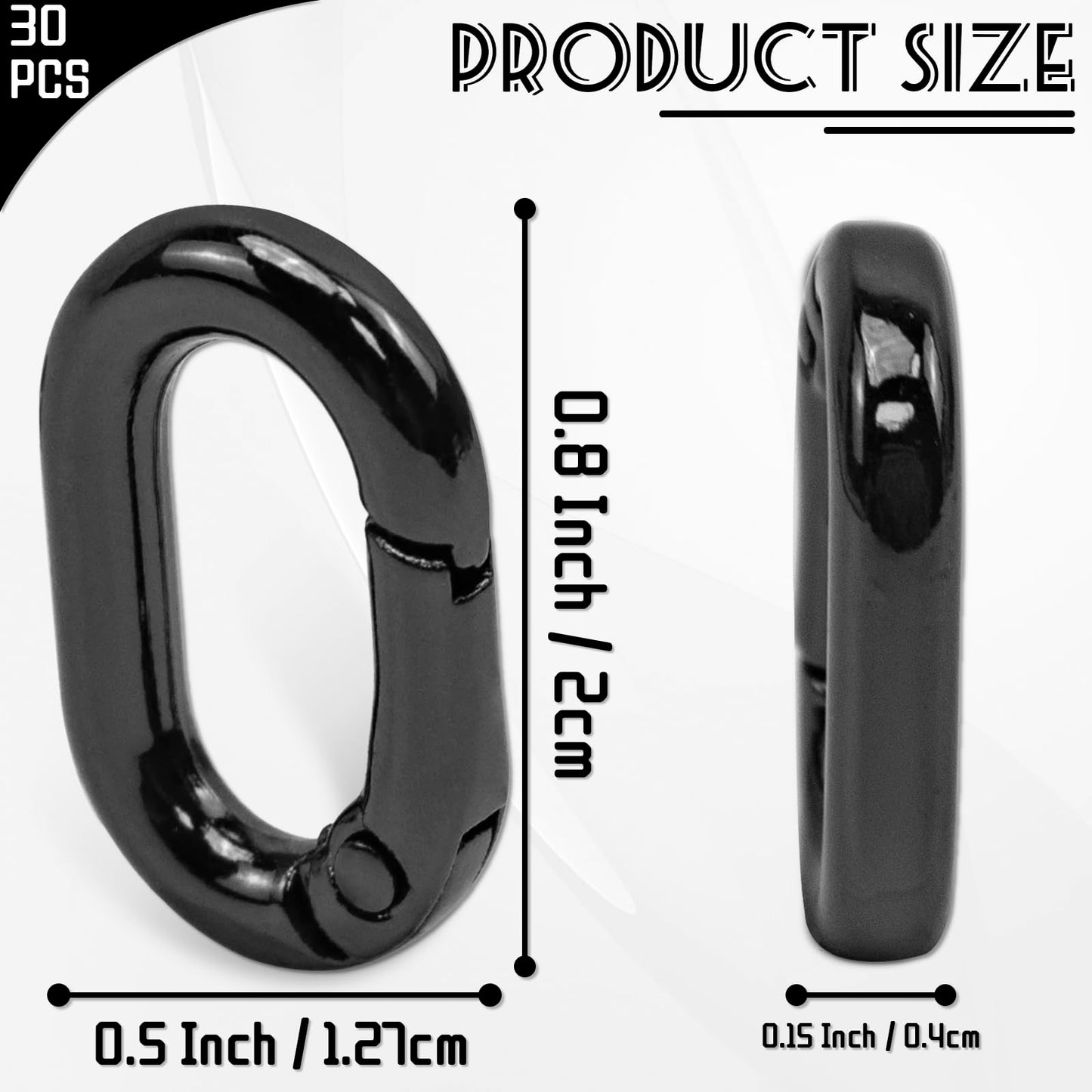30pcs Black Oval Carabiner Metal Spring Loop Clip, Small Carabiner Metal Spring Key Ring for Bags, Keychain, Dog Tag Clips (Black)