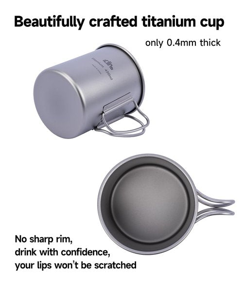 iClimb Titanium Cup Camping Coffee Mug Ultralight Compact with Foldable Handle (450ml)