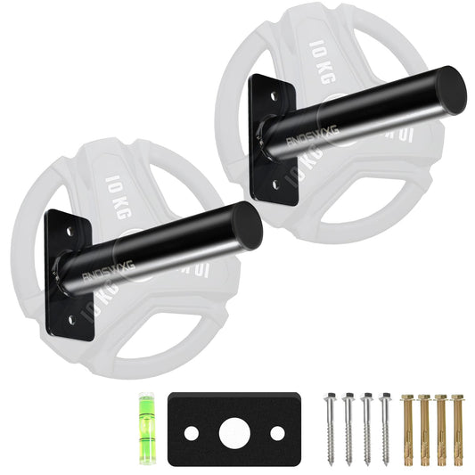 ANOSWXG Wall-Mounted Strength Training Plate Storage Rack – Heavy Duty 2” Weight Plate Holder with Foam Padding, Bumper Plate Storage for Home Gym, Garage, and Power Rack (Black-2pis)