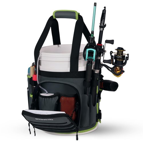 Boomistry Fishing Bucket Organizer for 5 Gallon Bucket Accessories, Fishing Tackle Bag with Adjustable Buckle, Fishing Rod Bag with 15 Multi-Pockets for Fishing Gear and Equipment (Dark Gray)