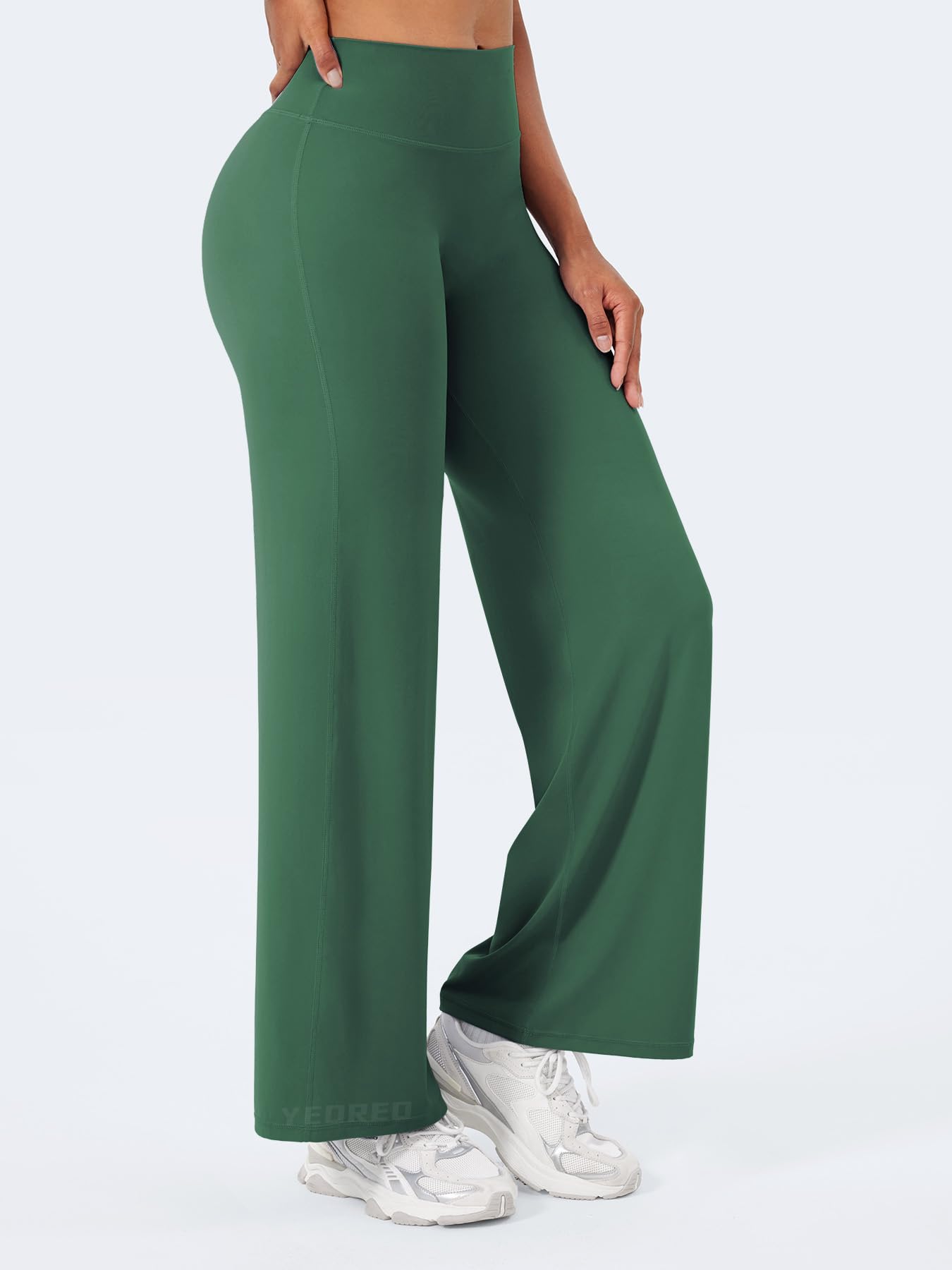 YEOREO Workout Leggings Womens No Front Seam Straight Leggings 29" High Waist Buttery Eddiy Gym Yoga Pants Dark Green XS