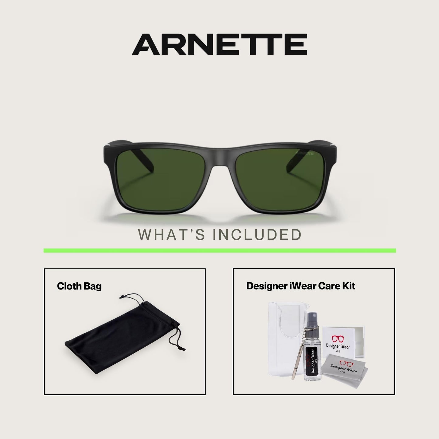 ARNETTE Bandra AN4298 275871 55MM Matte Black/Dark Green Square Sunglasses for Men +BUNDLE with ACCESSORY EYEWEAR KIT