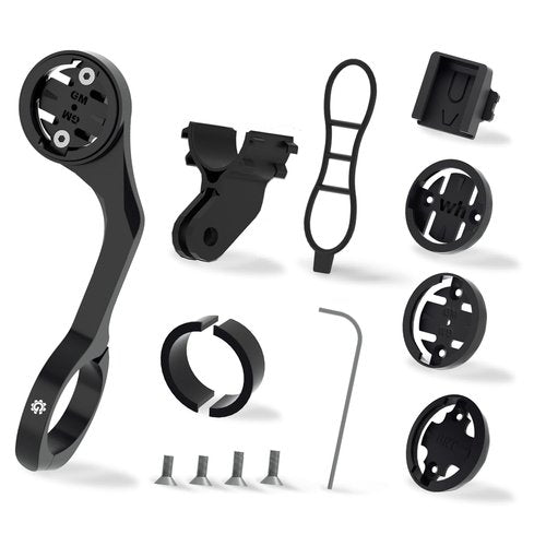 Bike Computer Mount for Garmin - Out Front Combo Mount for Wahoo Elemnt Bolt Roam Mini, Extended Mount for Bryton Cateye GoPro and Flashlight - Bike Handlebar 24.5mm 31.8mm