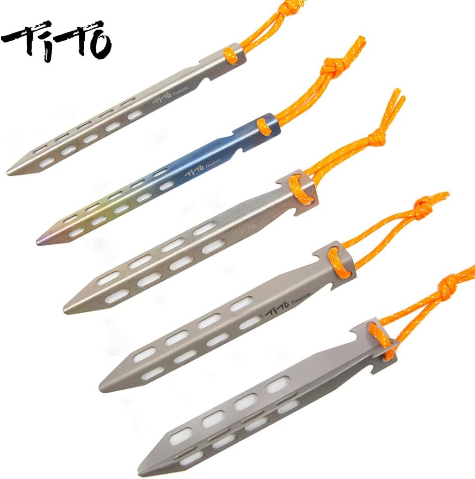 TiTo 6 Pack Titanium Tent Stakes 10X10X160mm V-Shaped Windproof Tent Nail Pegs with Carrying Pouch for Camping, Hiking, Gardening and Canopy (Silver,10X160mm)