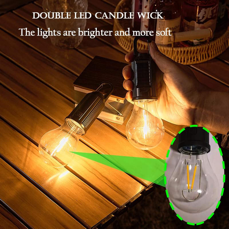 4Pack Solar Camping Lanterns Rechargeable Hanging Tent Lights - Warm