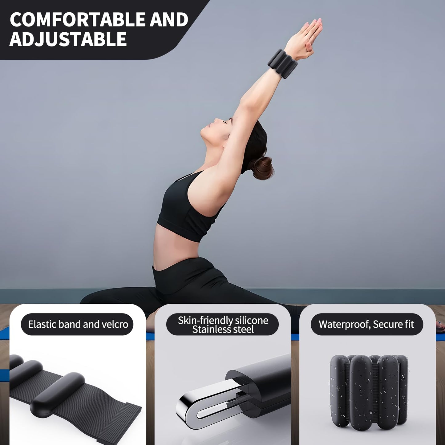 Ankle weights for women wrist weight: Adjustable ankle & wrist weights 2lbs(1lb each) for Pilates & Yoga exercise - Hand & Leg weights for women at home (Black, small)