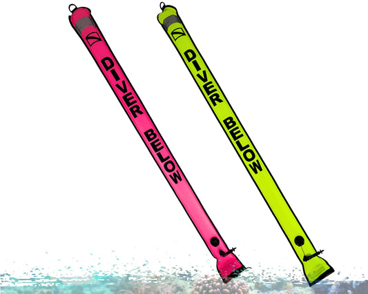 Aquatic Hunt 6ft Safety Sausage/Surface Marker Buoy (SMB) – 6ft x 6in High-Visibility Buoy with Reflective Tape, Easy Empty Dump Valve, 2-Way Fill, 20 lb Lift Capacity (Yellow)