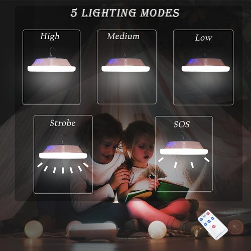 Solar Camping Lamp 120 LED Tent Lights 4500mah Remote Control 5 Mode USB Battery Rechargeable Portable Lantern Hanging Waterproof for Indoor Home Outdoor Emergency Hurricane 2 Pack