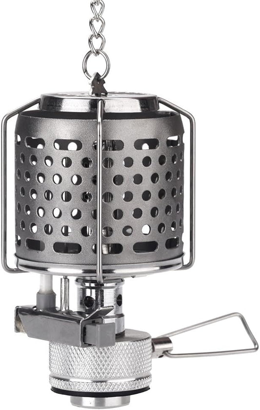 Mini Portable Camping Lantern Gas Light Tent Lamp Torch Hanging Metal Lamp-chimney Butane 80LUX