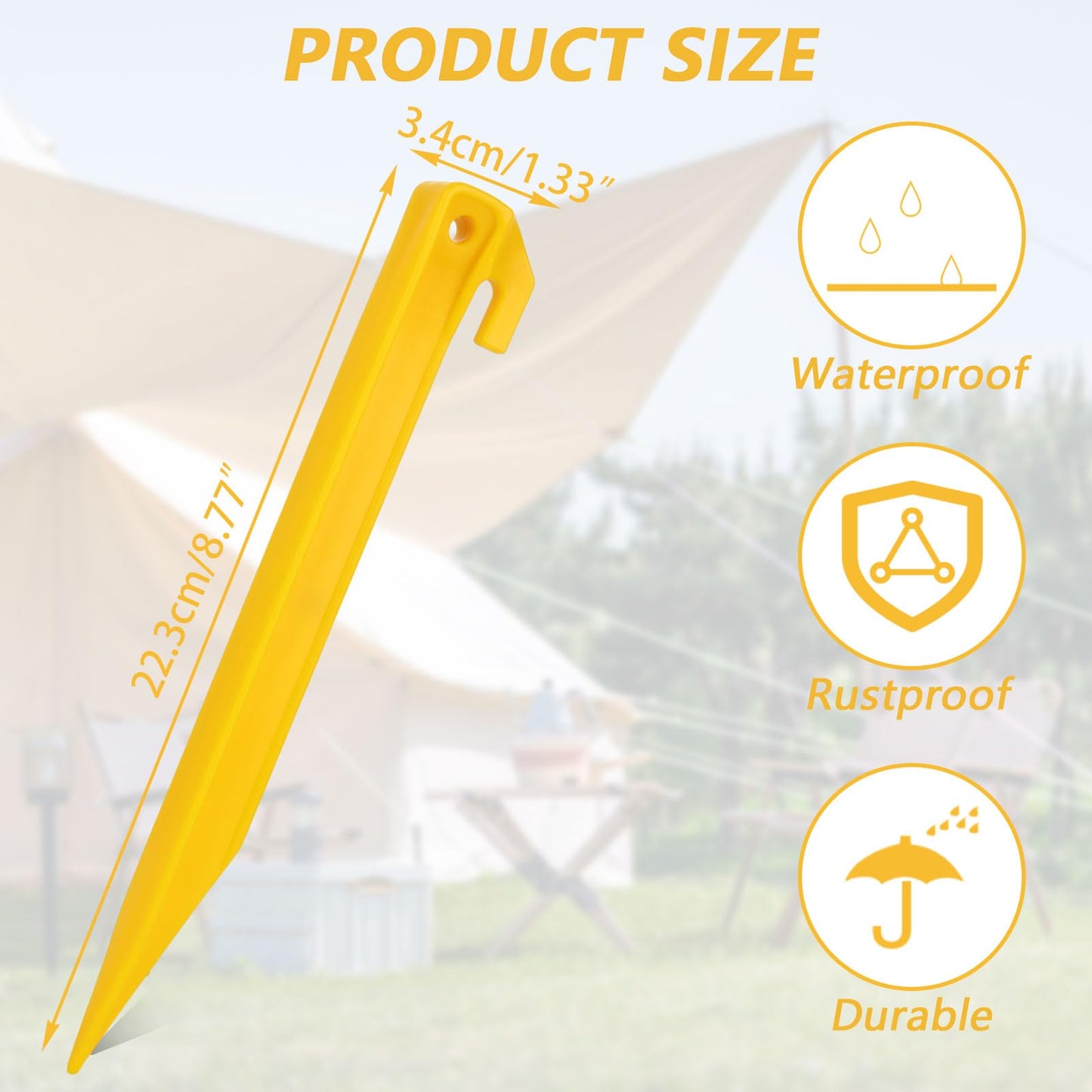 ABuff 80 PCS Plastic Tent Stakes 9 Inch Heavy Duty Tent Pegs Spike Hook for Camping Outdoor Sand Beach Halloween Christmas Garden Lawn Stakes, Light Safe Tent Stakes Sturdy Canopy Stakes Accessories