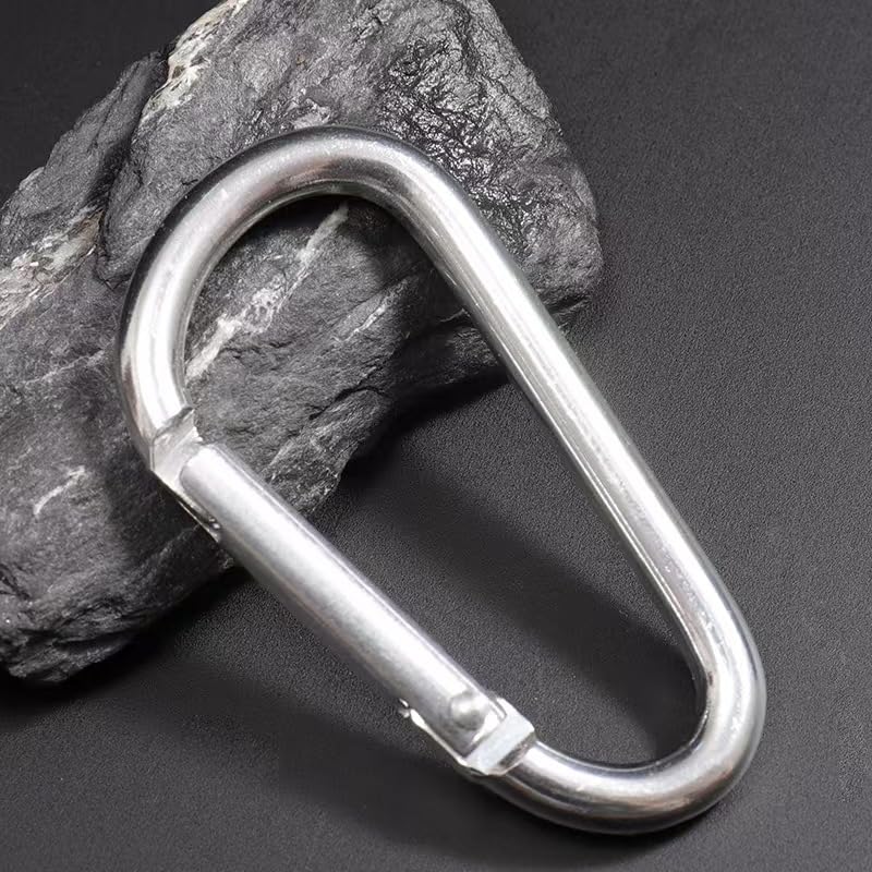 6 PCS Carabiner Keychain Clip -3" Aluminum Carabiner D Ring, Caribeener Clips, Spring Snap Hook for Keychain Clip (Silver)