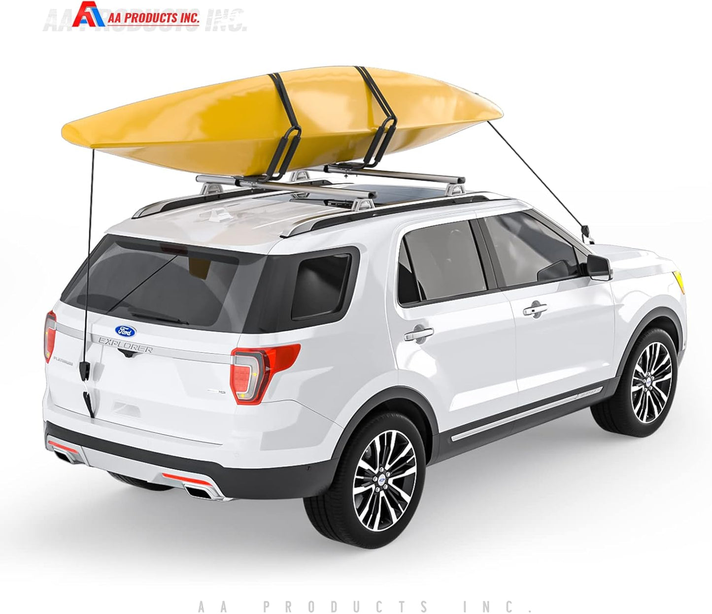 AA-Racks J-Bar Rack for Kayak Canoe Boat Carrier Roof Top Mount on Car SUV Truck Crossbar with 16 Ft Ratchet Lashing Straps & 10 Ft Ratchet Bow and Stern Tie Down Straps