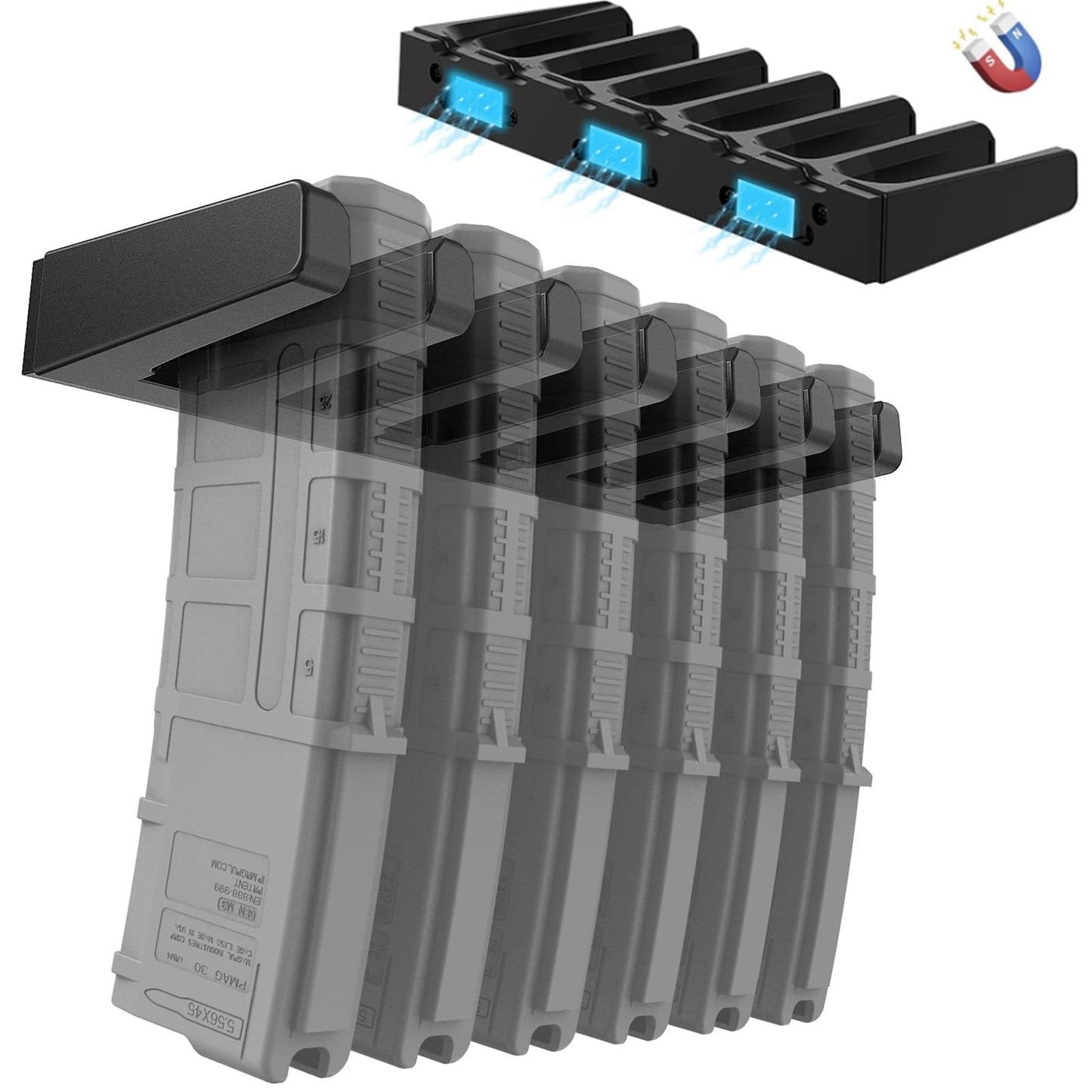 ABS Mag Holder|Magnetic PMAG Wall Mount for Gun Safe Locker Vechile and Wall AR Mag Storage|Home Magazine Storage Rack Fit Pmag Glock, Amend 2, Hexmags, MFTmags Magpul mag AR Magnetic Mag Holder